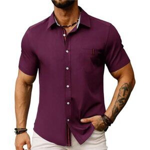 Men's Casual Dress Shirts Wrinkle-Free Short Sleeve Button Down Oxford Shirt
